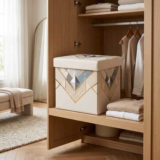 Geometric Gold-Accented Storage Ottoman
