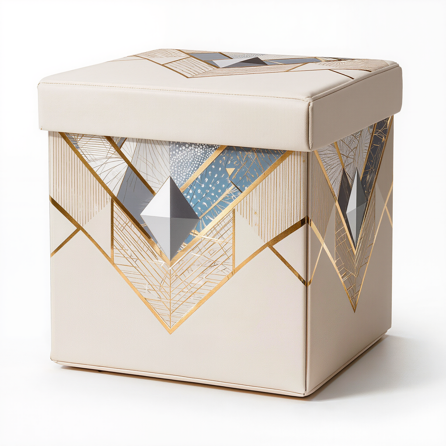 Geometric Gold-Accented Storage Ottoman
