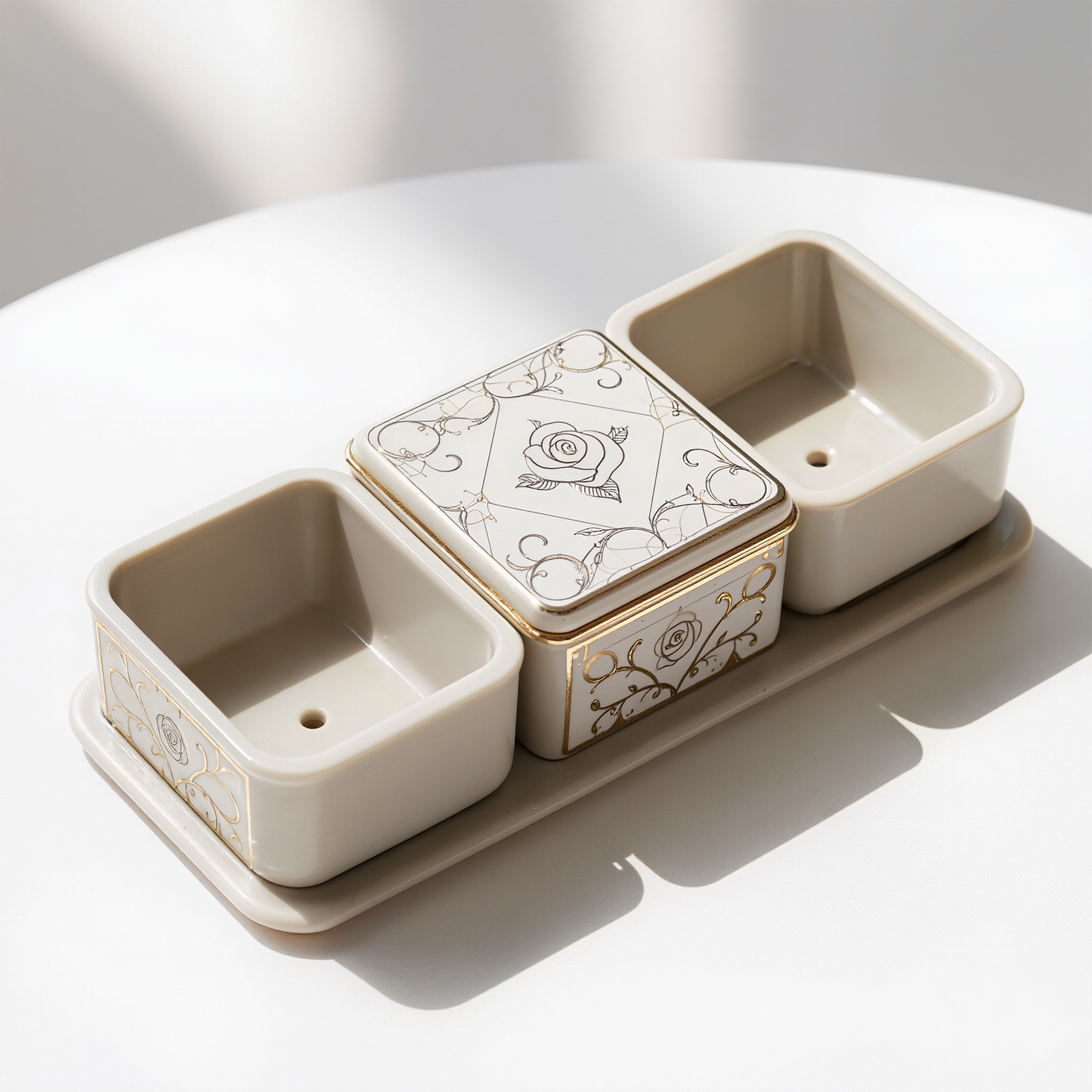 Elegant Ceramic Condiment Set with Floral Design