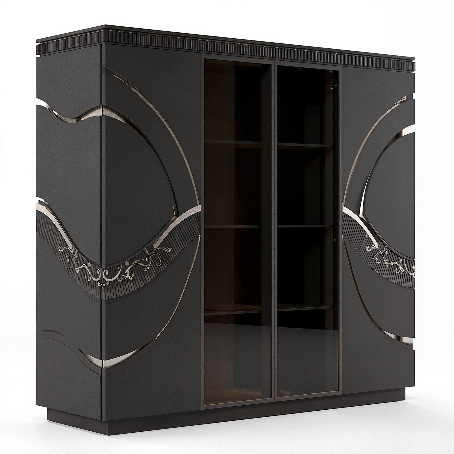 Modern Black Display Cabinet with Elegant Metallic Accents
