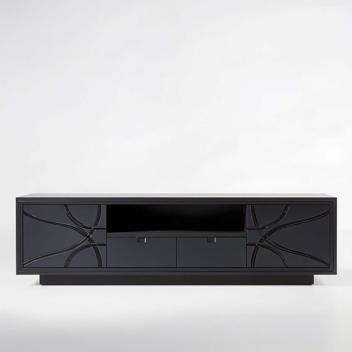 Modern Black Media Console with Textured Design