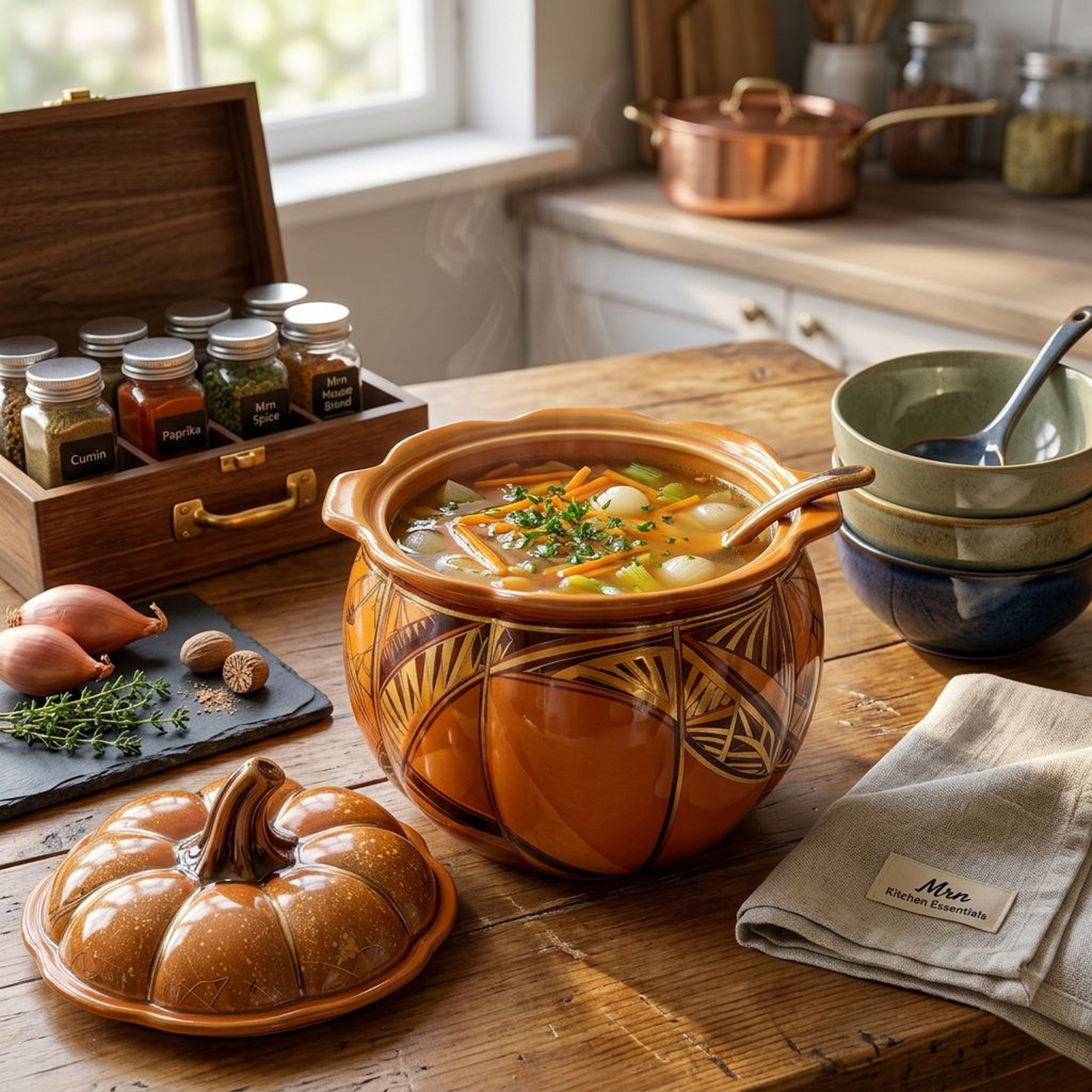 Pumpkin-Shaped Ceramic Soup Tureen