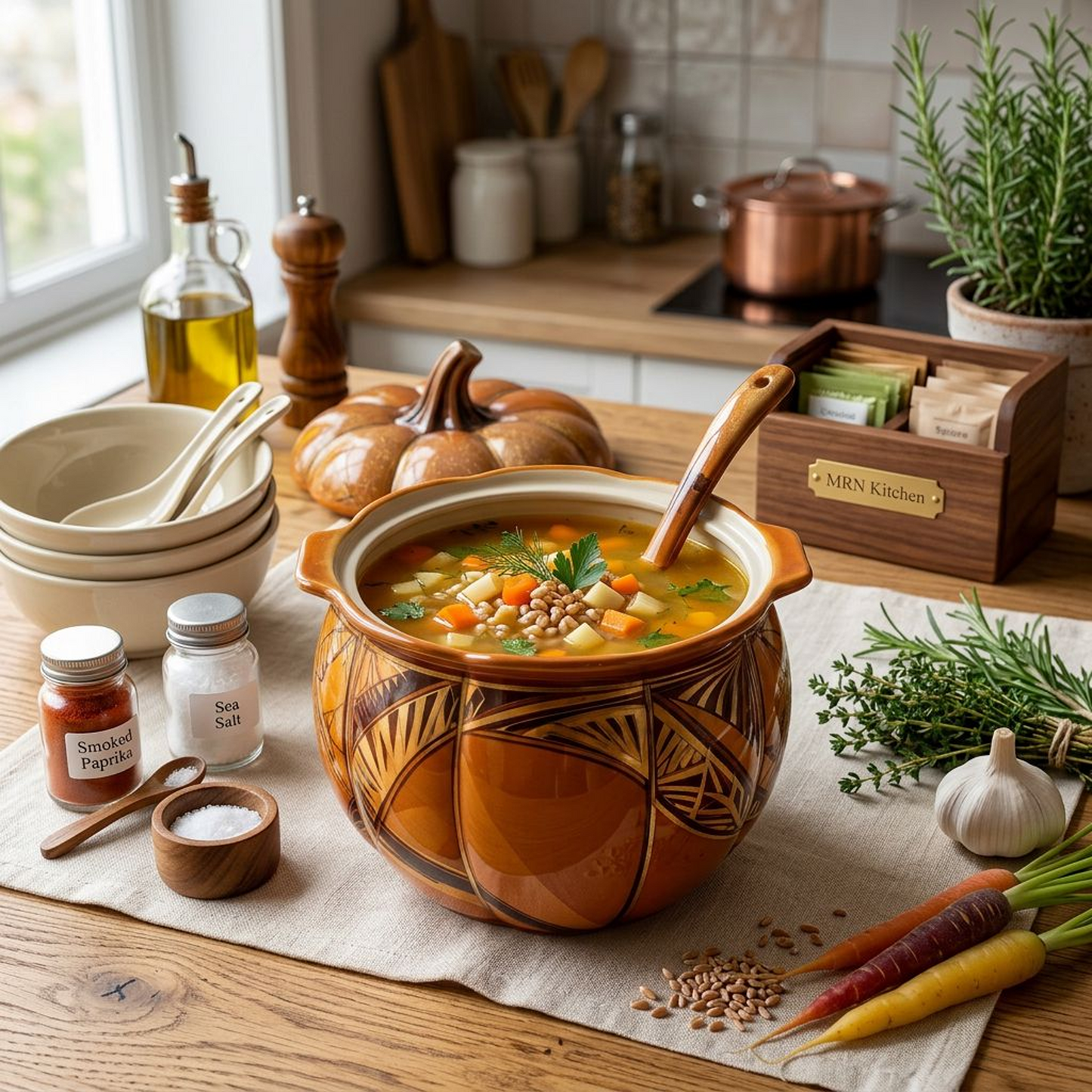 Pumpkin-Shaped Ceramic Soup Tureen
