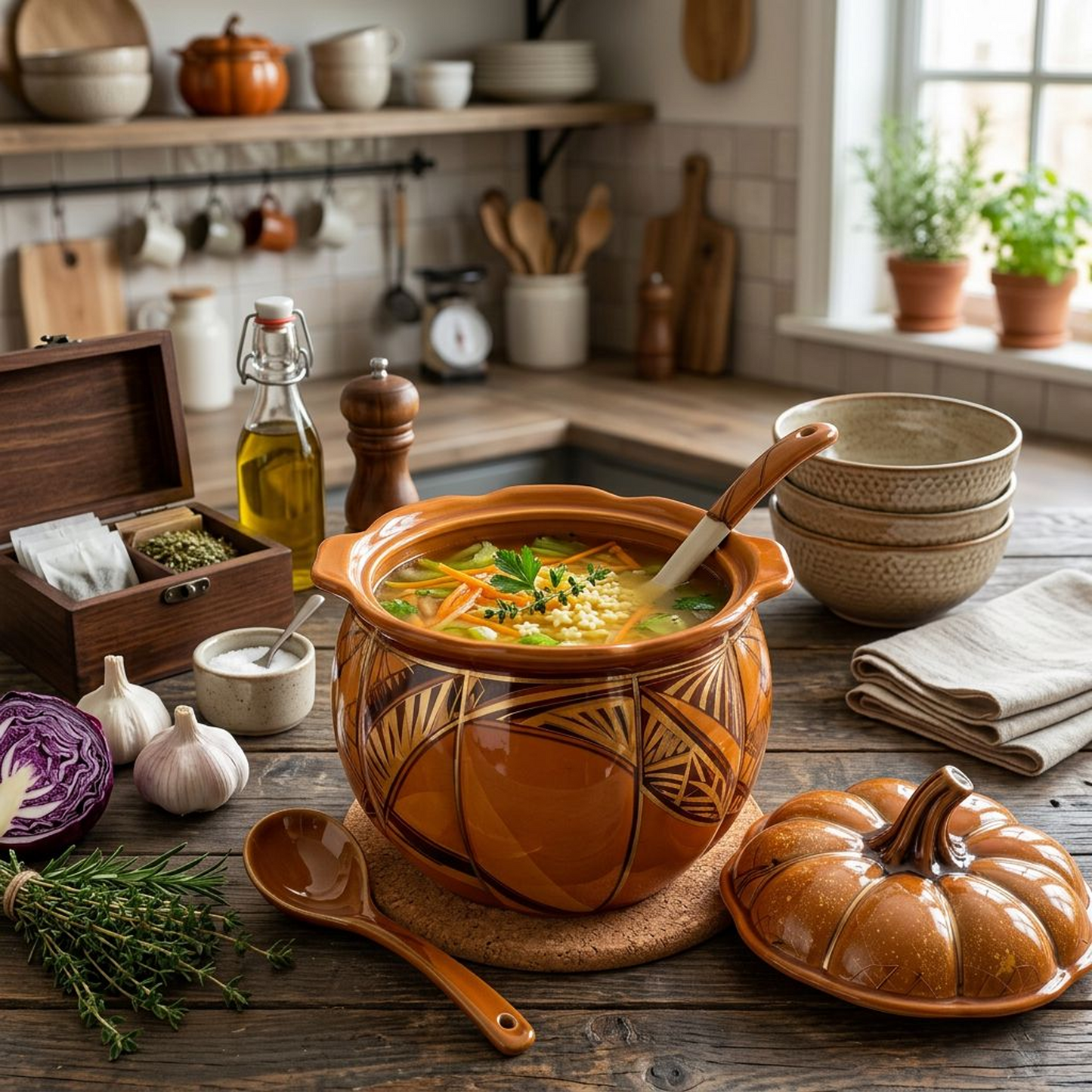 Pumpkin-Shaped Ceramic Soup Tureen