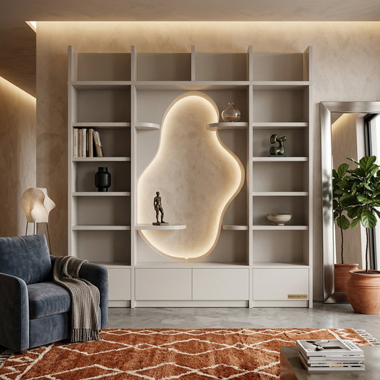 Modern Curved Display Shelf with Open Design