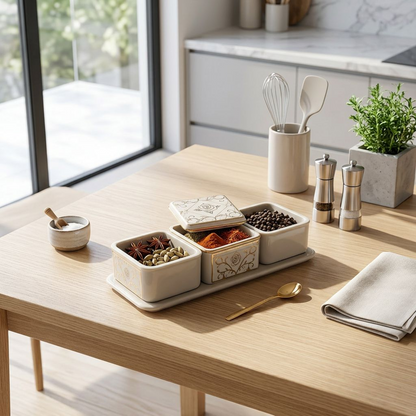 Elegant Ceramic Condiment Set with Floral Design