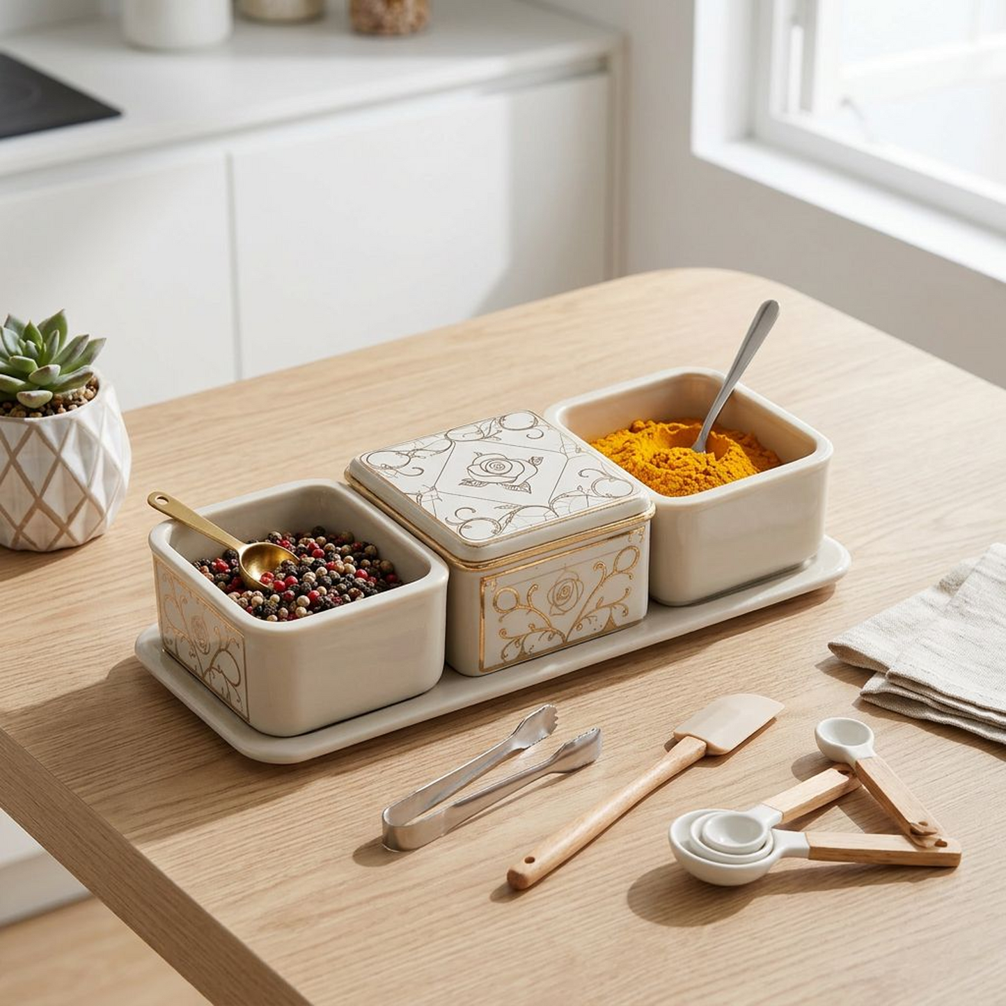 Elegant Ceramic Condiment Set with Floral Design