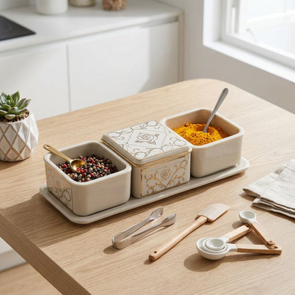 Elegant Ceramic Condiment Set with Floral Design