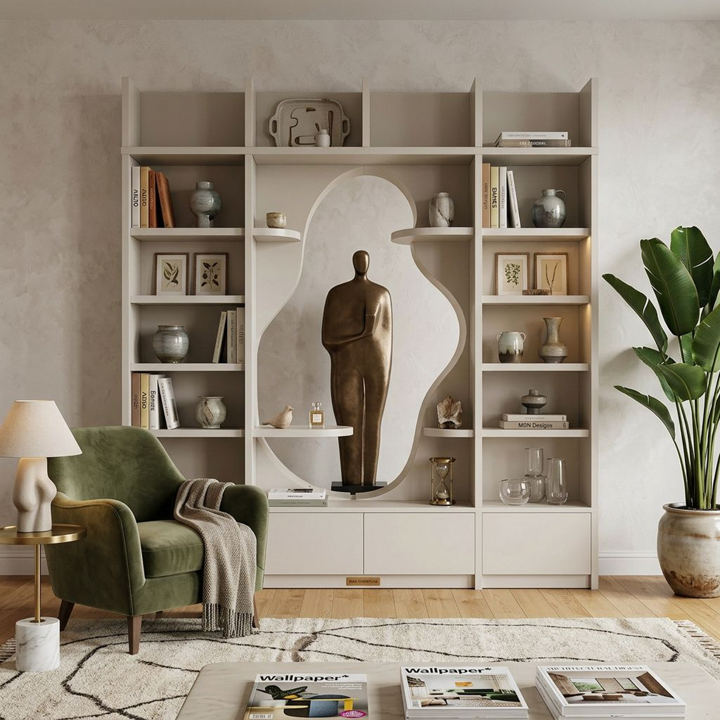 Modern Curved Display Shelf with Open Design