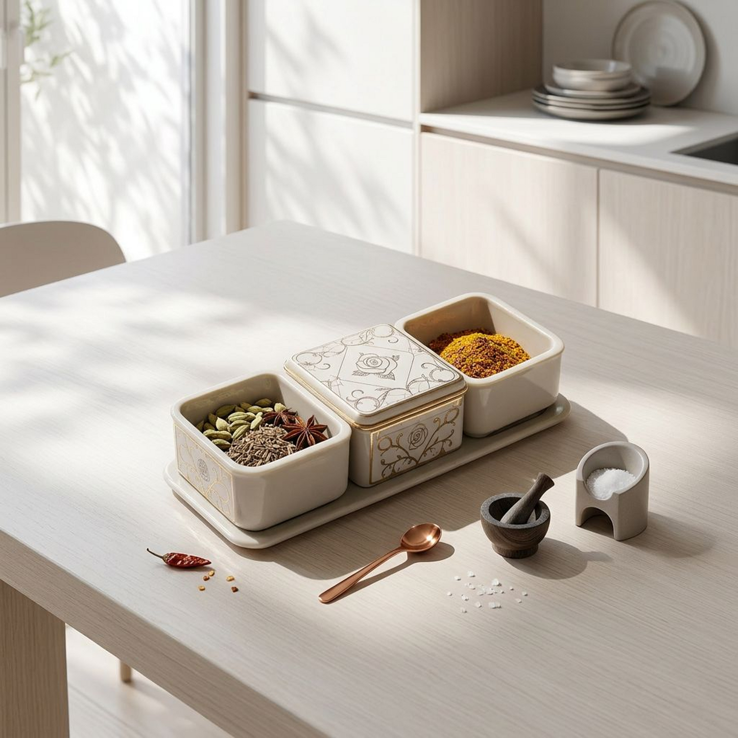 Elegant Ceramic Condiment Set with Floral Design