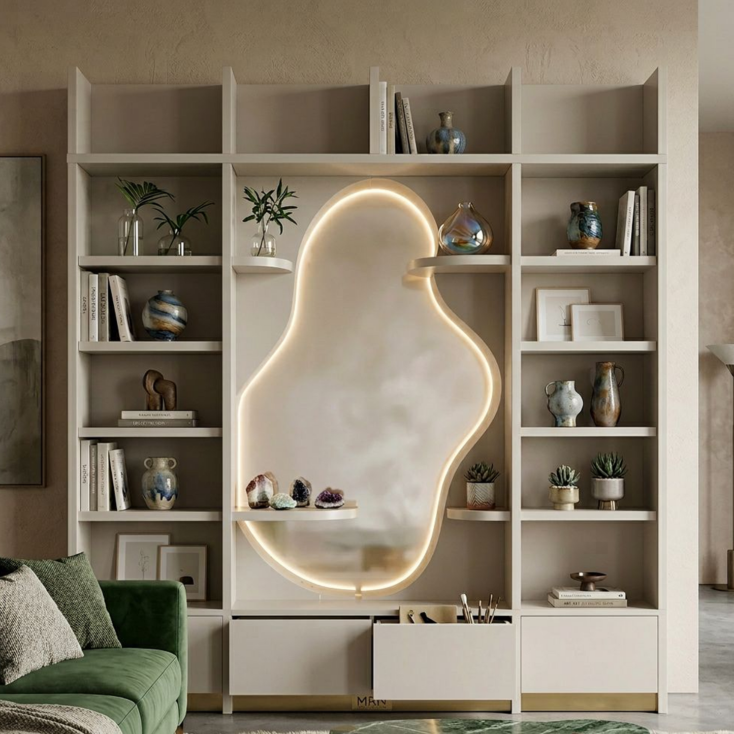 Modern Curved Display Shelf with Open Design