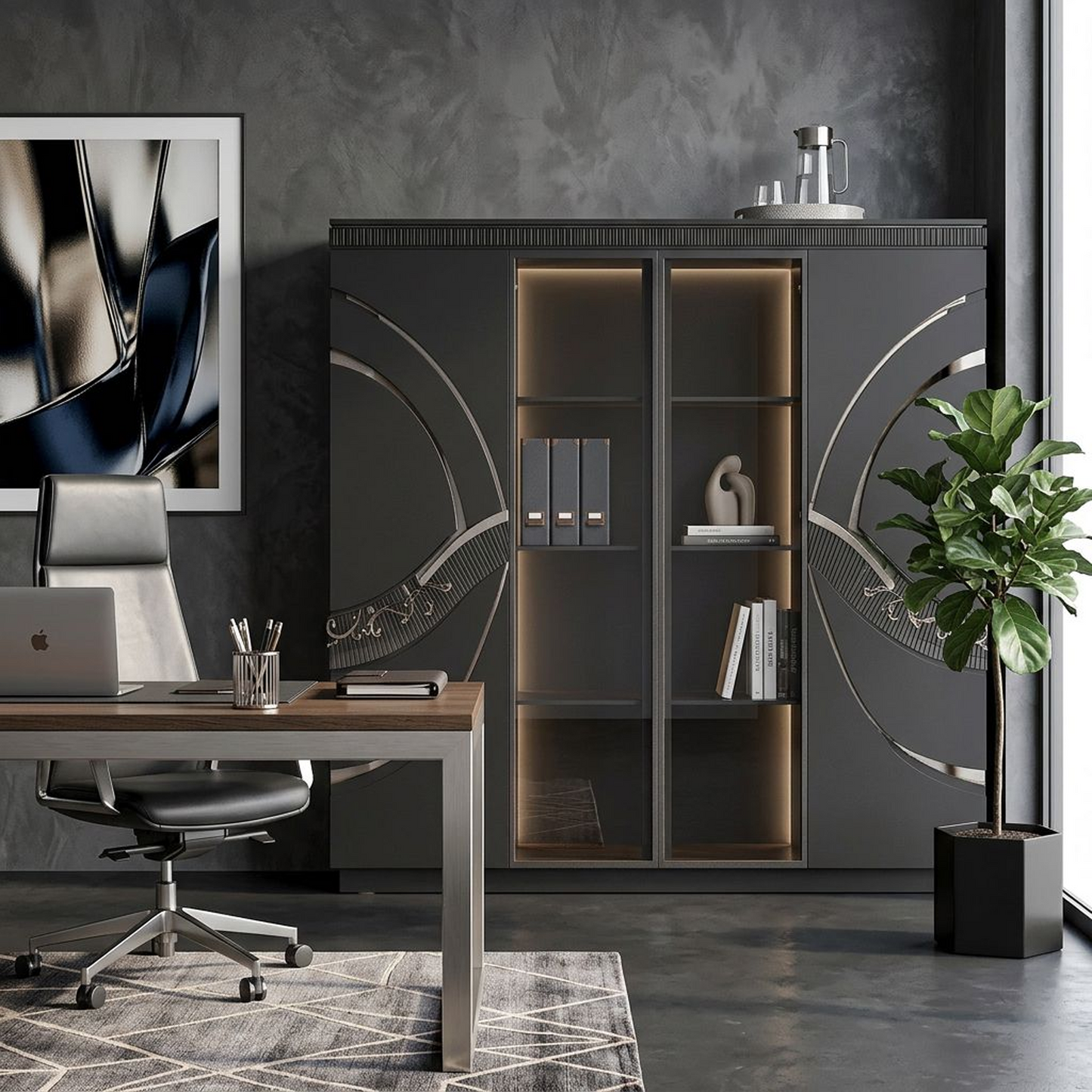 Modern Black Display Cabinet with Elegant Metallic Accents
