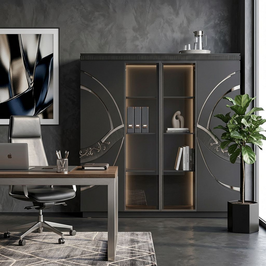 Modern Black Display Cabinet with Elegant Metallic Accents