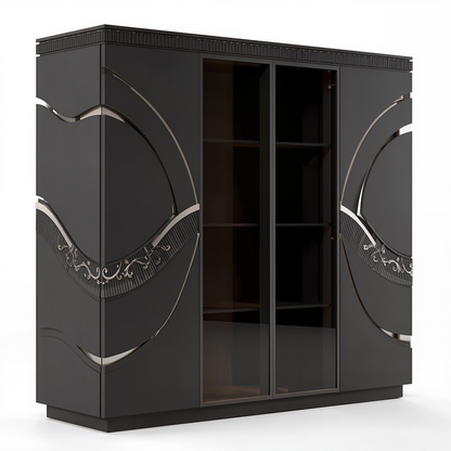 Modern Black Display Cabinet with Elegant Metallic Accents