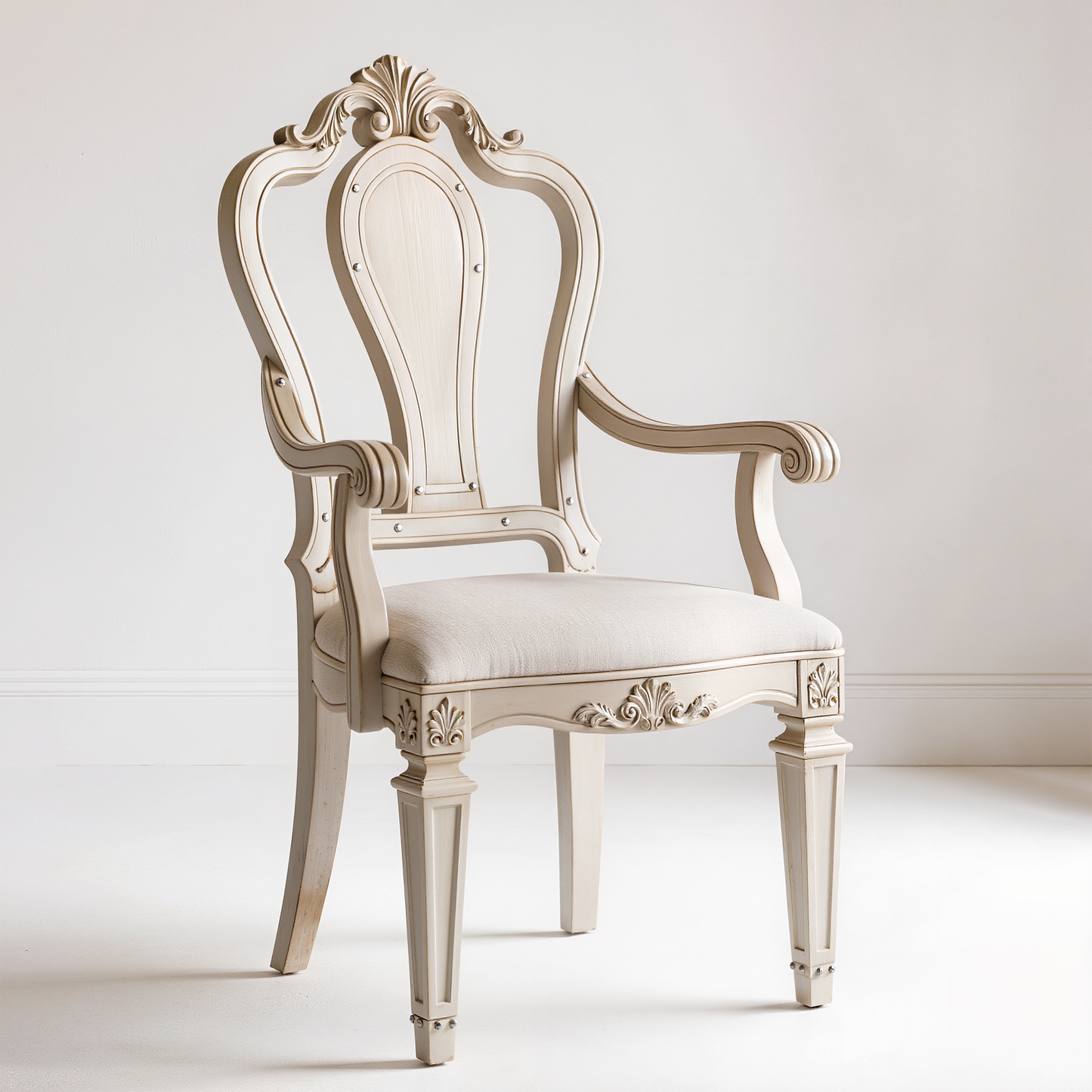 Classic Carved Armchair with Upholstered Seat