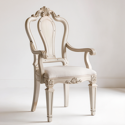 Classic Carved Armchair with Upholstered Seat