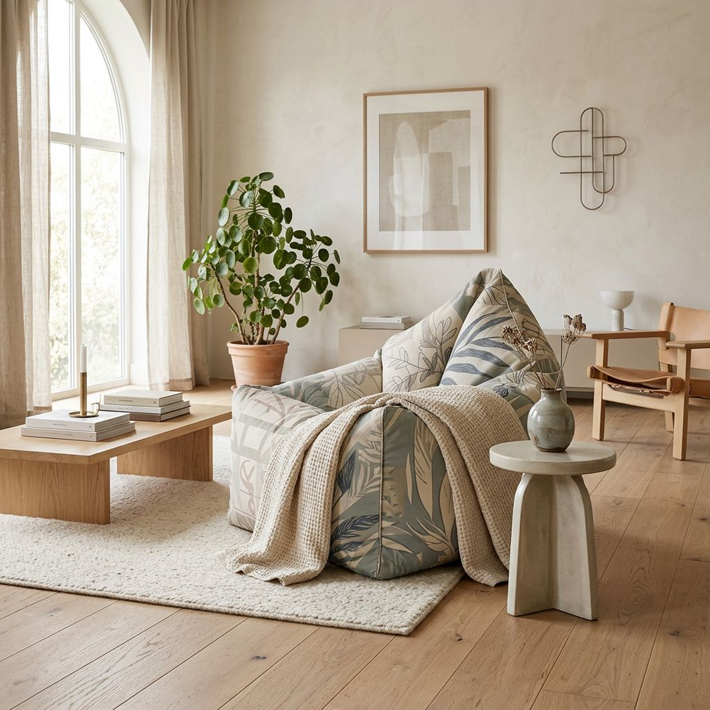 Modern Leaf-Pattern Bean Bag Chair