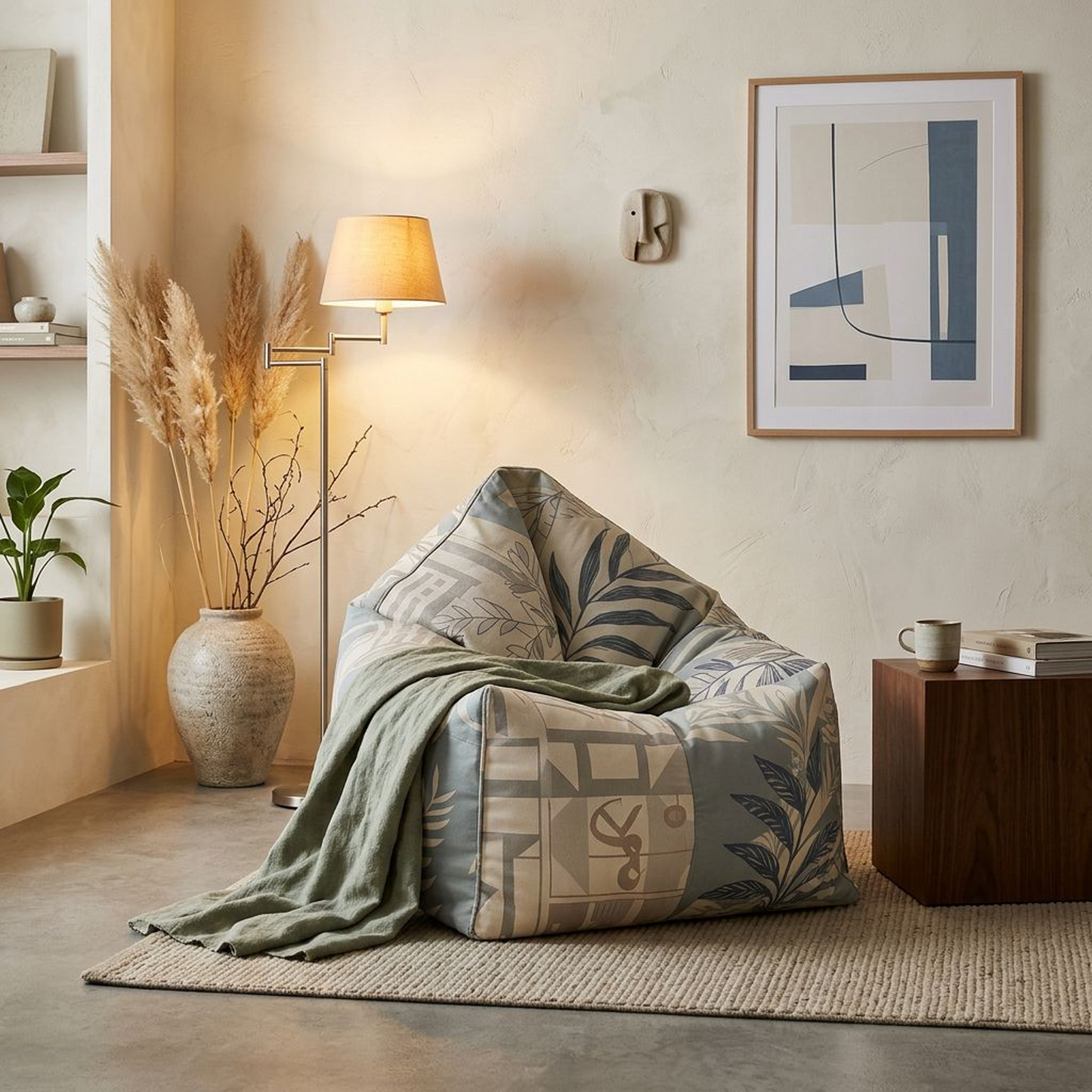 Modern Leaf-Pattern Bean Bag Chair
