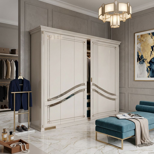 Elegant Cream Wardrobe with Geometric Accents