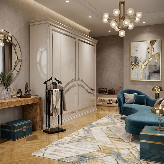 Elegant Cream Wardrobe with Geometric Accents