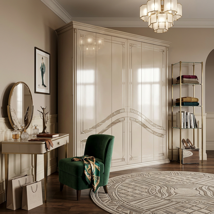 Elegant Cream Wardrobe with Geometric Accents