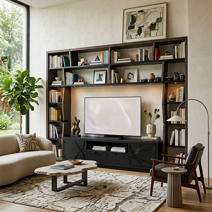 Modern Black Media Console with Textured Design