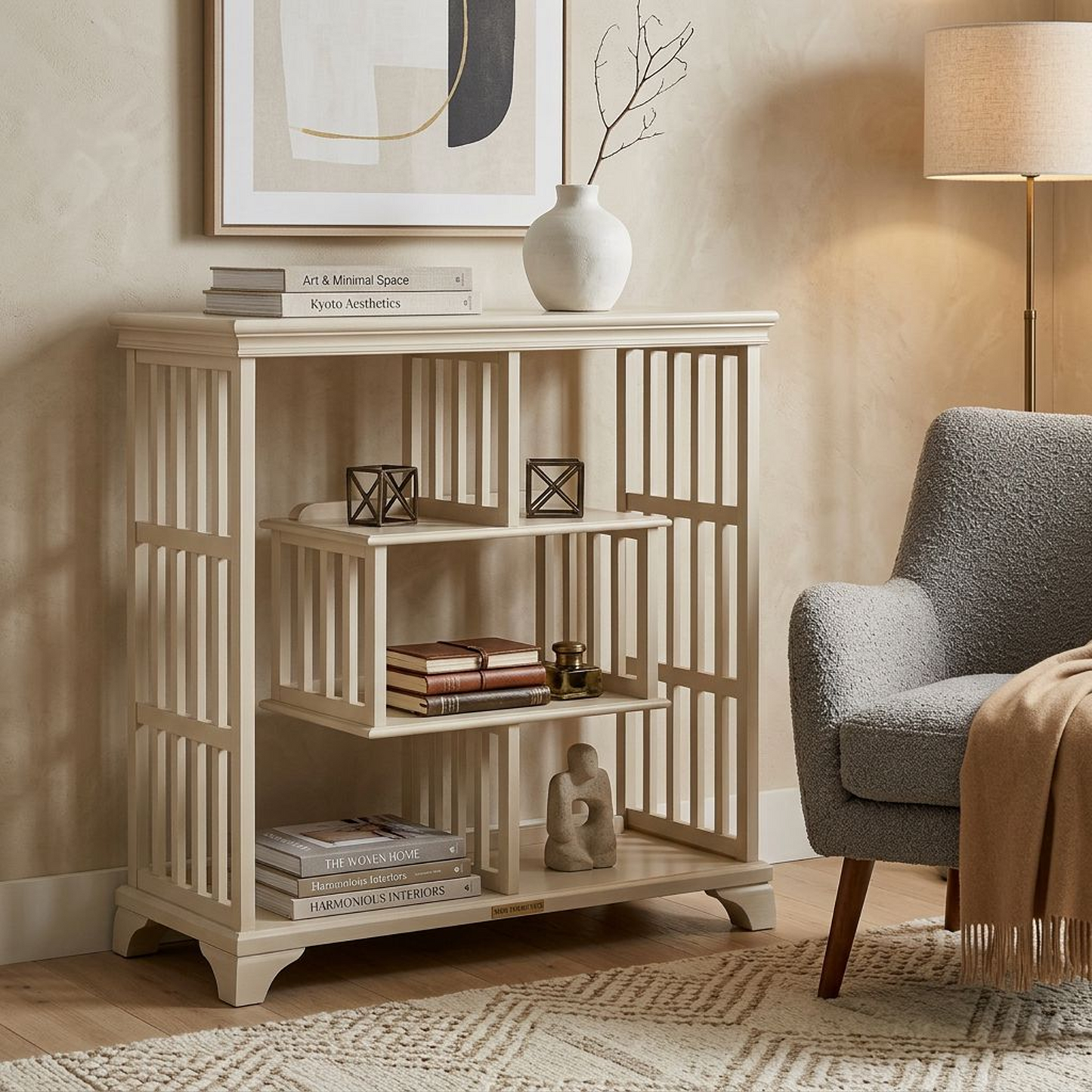 Compact Multi-Tier Cream Display Shelf