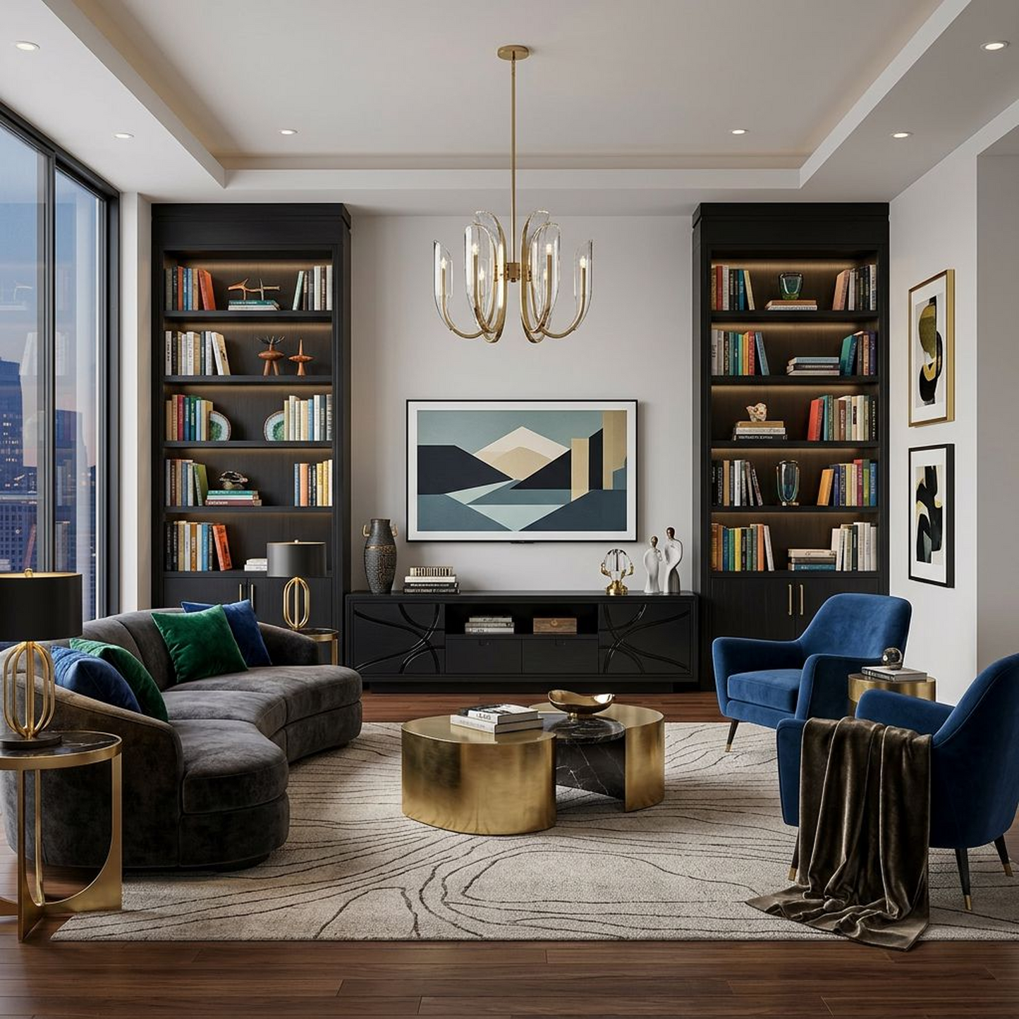 Modern Black Media Console with Textured Design