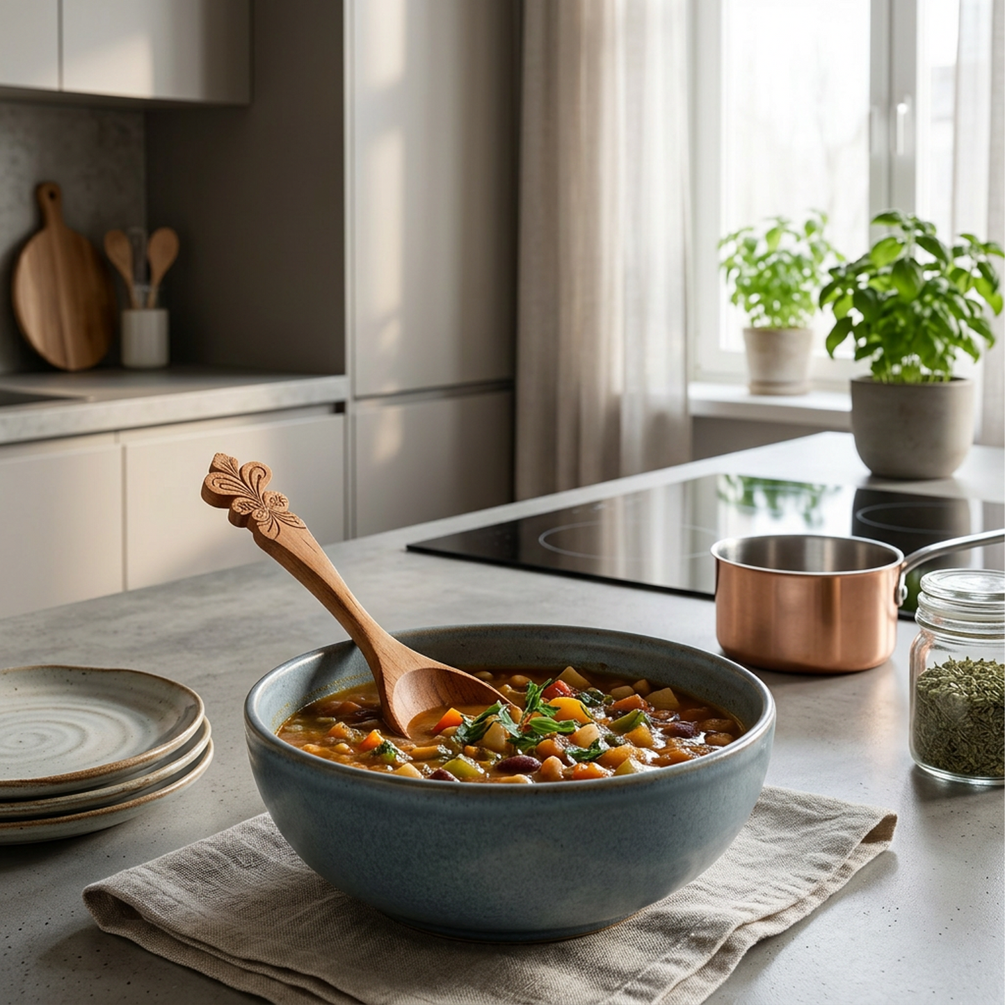Hand-Carved Wooden Serving Spoon