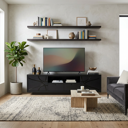 Modern Black Media Console with Textured Design